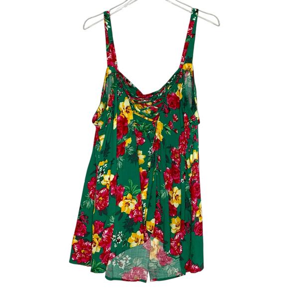 Torrid 5X NEW Fit Flare Floral Tank Top Corset Lace Up Back Adj Straps Bright - Picture 2 of 9